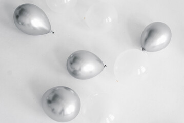 Fototapeta premium Close Up Of Metallic Silver Balloons With Glossy Texture