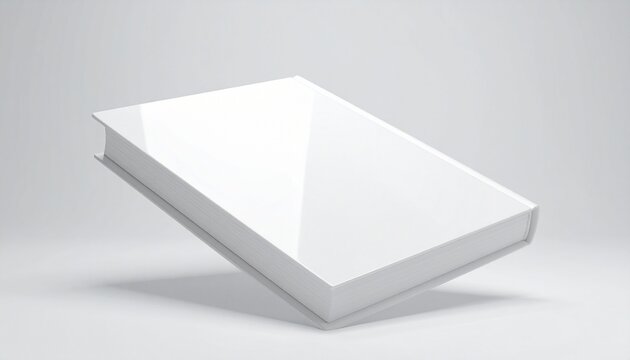 Floating white hardcover book against geometric white surfaces &mdash; symbolizing knowledge, purity, and minimalist abstraction.