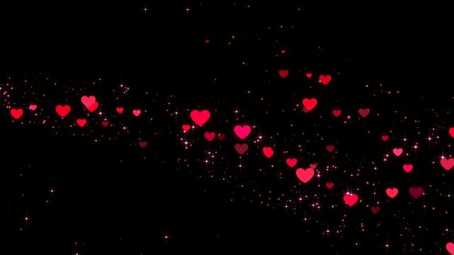valentines day hearts neon lights and glitter stars dust trail alpha channel animation,shiny glowing heart romantic love overlay motion design element