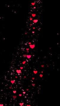 valentines day hearts neon lights and glitter stars dust trail alpha channel animation,shiny glowing heart romantic love overlay vertical social media motion design element