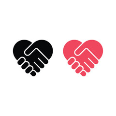 Obraz premium Heart shaped handshake silhouette two color vector graphic on white background