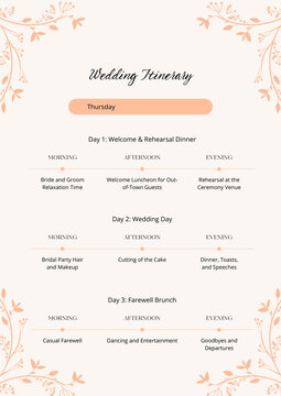 Wedding Timeline Planner with Floral Decorations on Cream Background