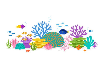 Colorful coral reef with tropical fish and sea life. © Muhammad