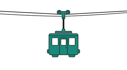 Green cable car gondola suspended on cables illustration. © Muhammad