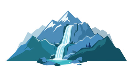 Stylized blue mountain with a flowing waterfall. © Muhammad