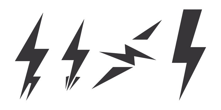Dark gray lightning bolts in various shapes on transparent background