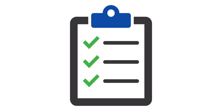 Checklist icon with green ticks on a clipboard on transparent background