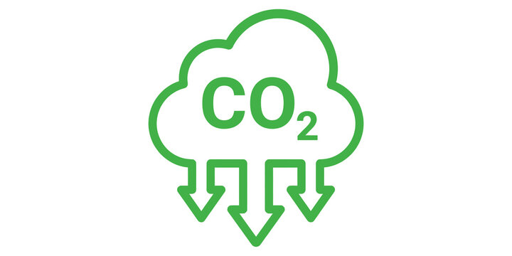 Green CO2 cloud with downward arrows on transparent background