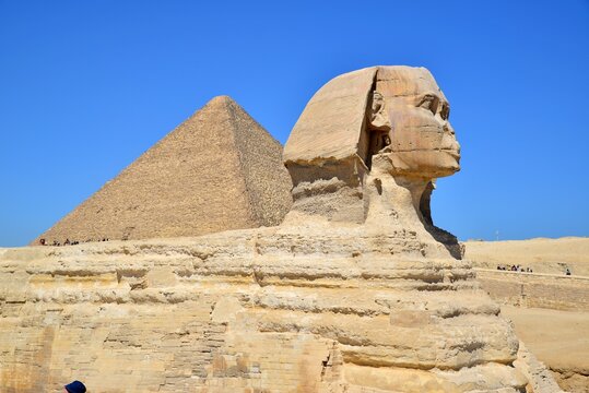 The Great Sphinx of Giza is a sphinx statue located in the Giza pyramids area in Cairo,the capital of Egypt.It is the largest single-stone statue in the world, measuring 73.5 meters long and 20 meters