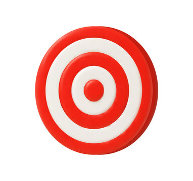Red and white 3D target icon isolated on white, no arrows. Glossy realistic render for marketing strategy.