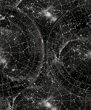 Night Sky Star Map with Constellations and Coordinates