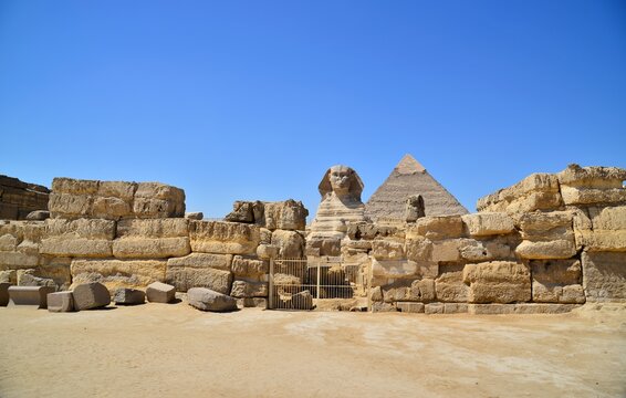 The Great Sphinx of Giza is a sphinx statue located in the Giza pyramids area in Cairo,the capital of Egypt.It is the largest single-stone statue in the world, measuring 73.5 meters long and 20 meters