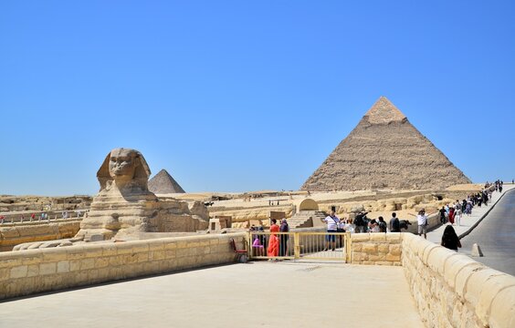 The Great Sphinx of Giza is a sphinx statue located in the Giza pyramids area in Cairo,the capital of Egypt.It is the largest single-stone statue in the world, measuring 73.5 meters long and 20 meters