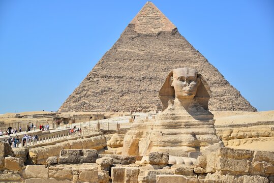 The Great Sphinx of Giza is a sphinx statue located in the Giza pyramids area in Cairo,the capital of Egypt.It is the largest single-stone statue in the world, measuring 73.5 meters long and 20 meters