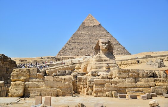 The Great Sphinx of Giza is a sphinx statue located in the Giza pyramids area in Cairo,the capital of Egypt.It is the largest single-stone statue in the world, measuring 73.5 meters long and 20 meters