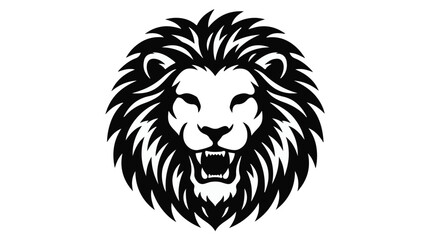 Fototapeta premium Fierce lion head illustration in black and white, roaring animal face with mane, wildlife art for design and decoration