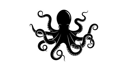 black octopus silhouette, ocean creature, vector illustration, background © Adam