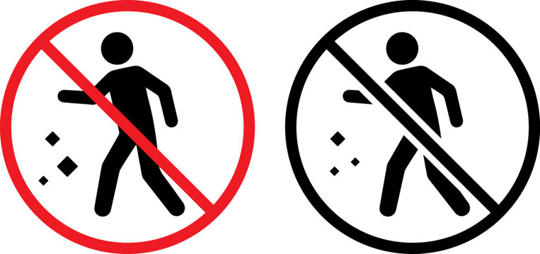 No littering sign icons, do not drop trash symbols