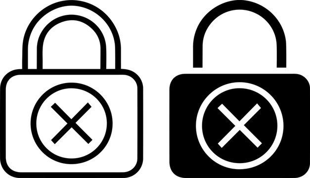Padlock icons with cross mark, security access denied symbol