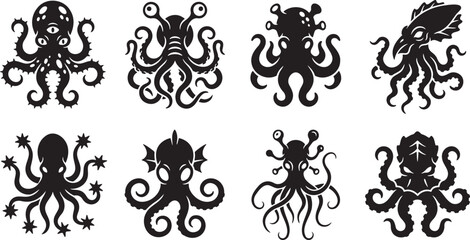 Terrifying multi tentacled kraken monsters and Cthulhu horror creature badges © HM