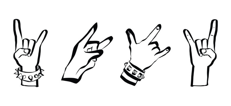 Heavy metal hand gesture doodle with devil horns sign. Rock concert symbol in grunge style. Vector illustration for music fans and punk culture lovers. Quirky Crayon vector illustration
