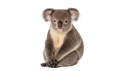 Fluffy grey koala sitting with paws crossed, isolated on transparent background © Lukas