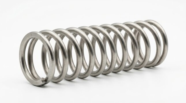 Silver spring coil isolated on white background, metal spiral industrial mechanical for commercial steel flexible object,