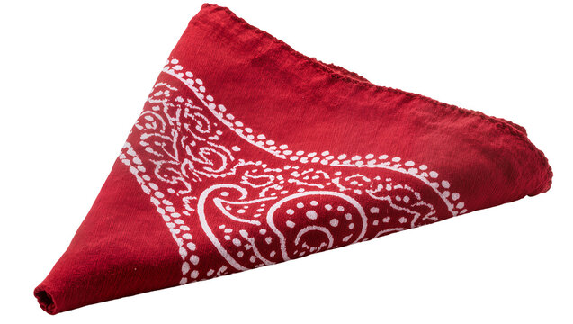 Red paisley bandana folded into a triangle, isolated on transparent background