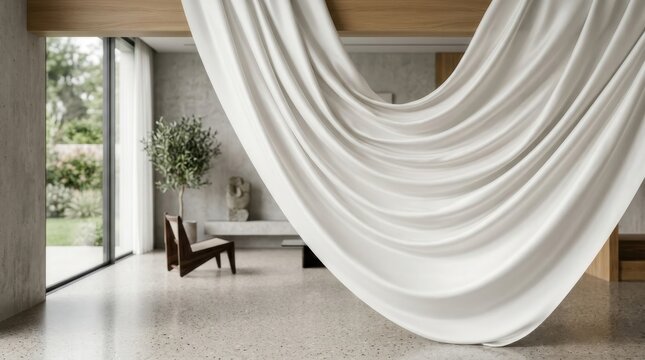 Smooth white fabric flowing texture with soft folds and luxury silk design, professional architectural photography for