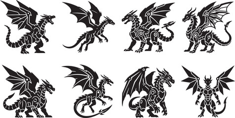 Fototapeta premium Fearsome fantasy dragons with large wings spread wide flying
