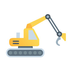 Naklejka premium Yellow claw excavator on a black background, simple, minimalist construction vehicle