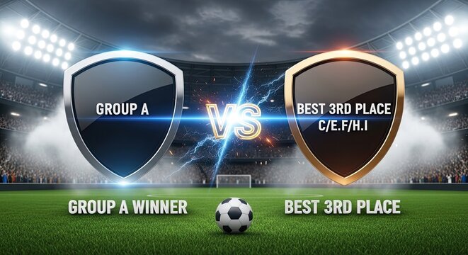 Soccer Shields Facing Off on Stadium Field for Sports Competition Concepts
