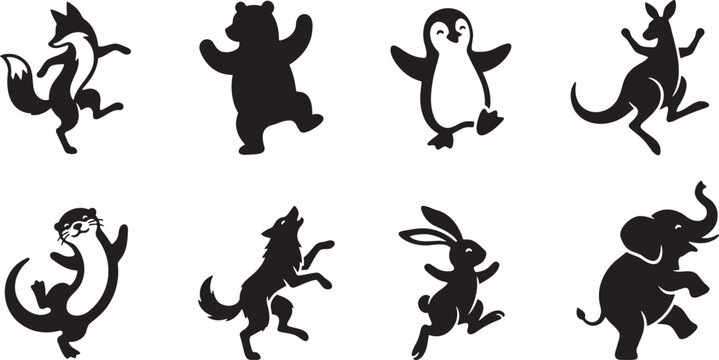 Cute energetic animals dancing and running around in cheerful motion
