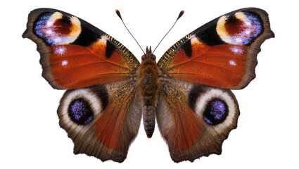 Detailed peacock butterfly with eye spots, isolated on transparent background © Elena