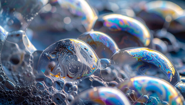 Iridescent bubbles close-up abstract texture