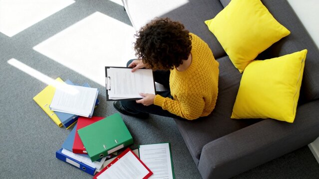 Person reviewing documents on the floor