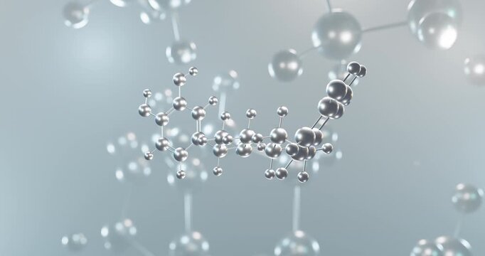 Arbutamine rotating 3d molecule, molecular structure of cardiac stimulant agent seamless video
