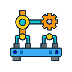 Obraz premium Stylized machine illustration with gears and conveyor belt against a black background