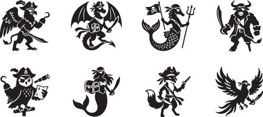 Obraz premium Fantasy animal pirate captains with swords and treasure chests