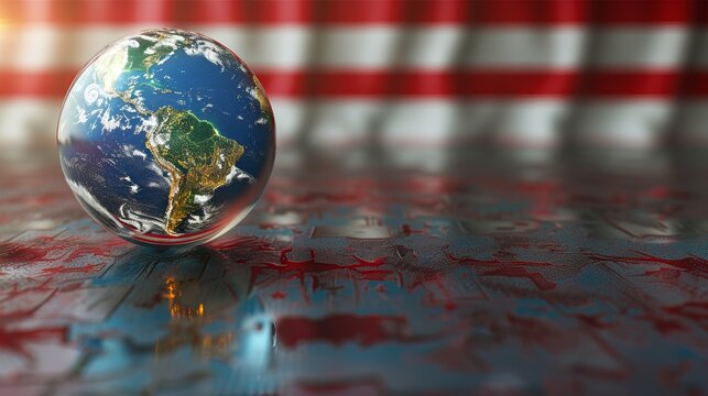 Exploring import tariffs with holographic globe on american flag  insights on global trade