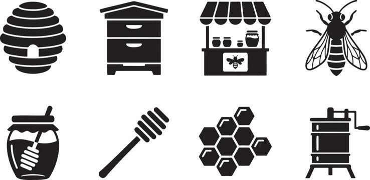 Beekeeping equipment honey harvesting and apiary symbols collection