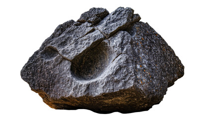 Rough textured dark grey boulder with a natural hollowed out basin, isolated on transparent background © Elena