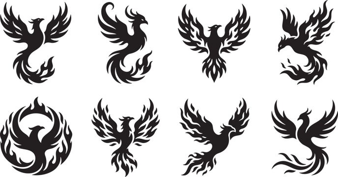 Magnificent phoenix firebird rising with burning feathers spread