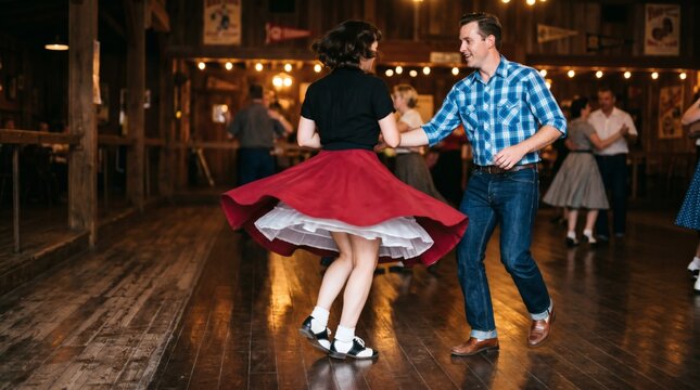 Energetic couple dancing rockabilly swing at Dansbandsveckan festival in Sweden