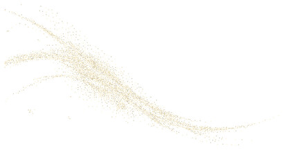 Obraz premium yellow Transparent png image of sparkling golden dust particles gracefully creating a glowing wavy trail effect with glitter and shimmer on transparent background overlay abstract shimmering gold new
