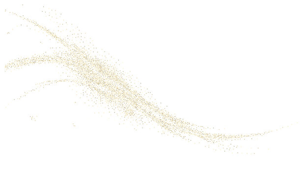 yellow Transparent png image of sparkling golden dust particles gracefully creating a glowing wavy trail effect with glitter and shimmer on transparent background overlay abstract shimmering gold new