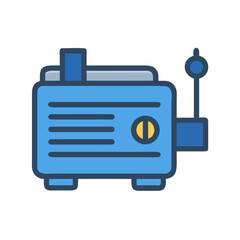 Obraz premium Blue vintage machine with yellow button on black background for design elements