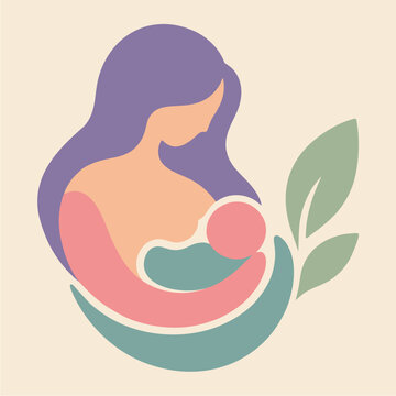Pastel Minimalist Breastfeeding Concept Abstract Mother and Baby Nurturing Care Illustration