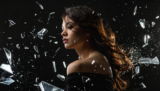 Woman portrait with shattered glass effect