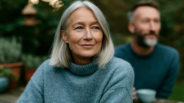 Smiling mature woman in cozy sweater